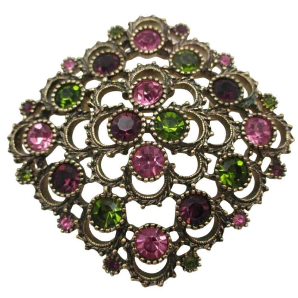 Vintage 1970’s Sarah Coventry Austrian Lites brooch gold & gem tone rhinestones